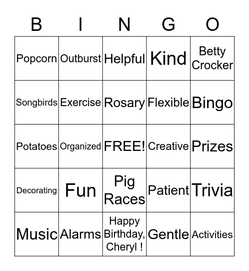 Cheryl's Birthday Bingo Card