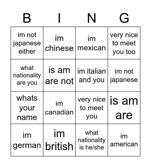Untitled Bingo Card