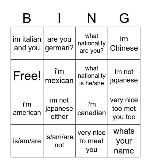 Untitled Bingo Card