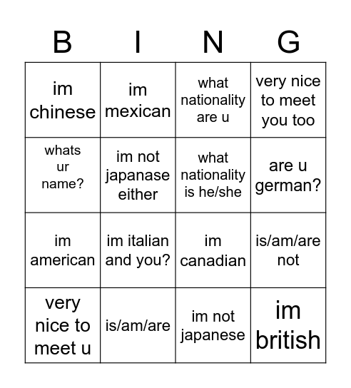 Untitled Bingo Card