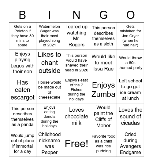 Holiday Bingo Game 1 Bingo Card