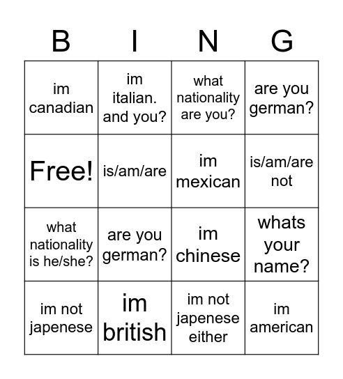 Untitled Bingo Card