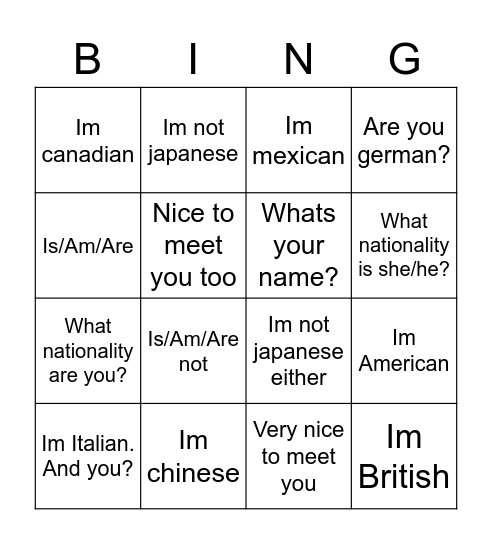 Untitled Bingo Card