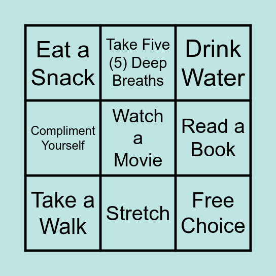 Self-Care Activity Sheet Bingo Card