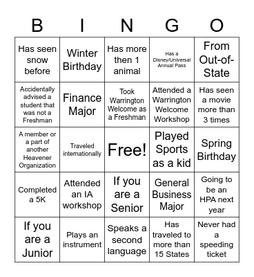 HPA Bingo Card