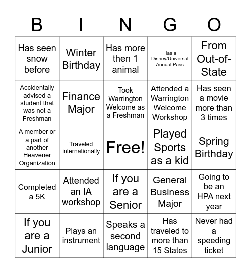 HPA Bingo Card