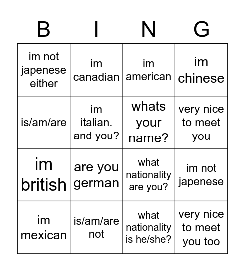 Untitled Bingo Card
