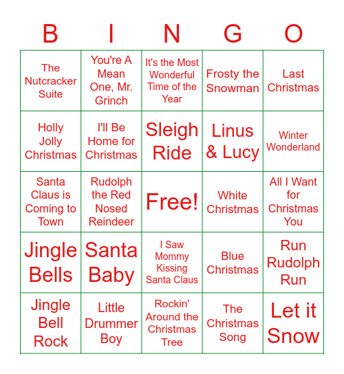 Christmas Music Bingo Card