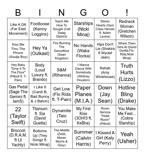 Drunk Girls Love These Songs (6x6) Bingo Card