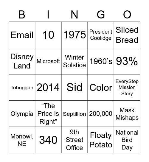 Senior Companion Bingo 2021 Bingo Card