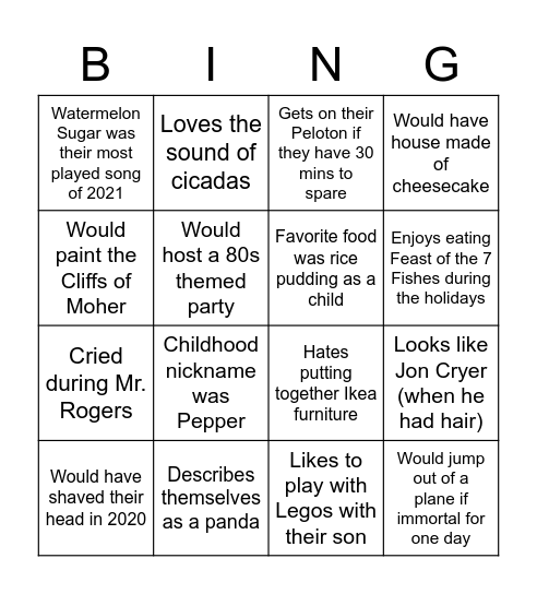 Holiday Bingo Game 1 Bingo Card