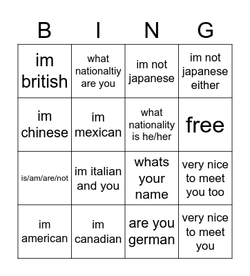 chinese bing Bingo Card