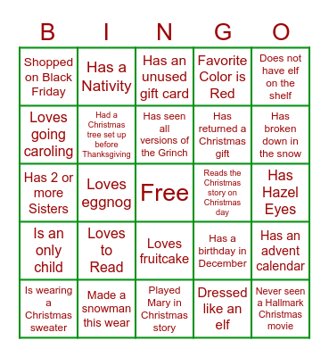 Christmas Ice Breaker Bingo Card