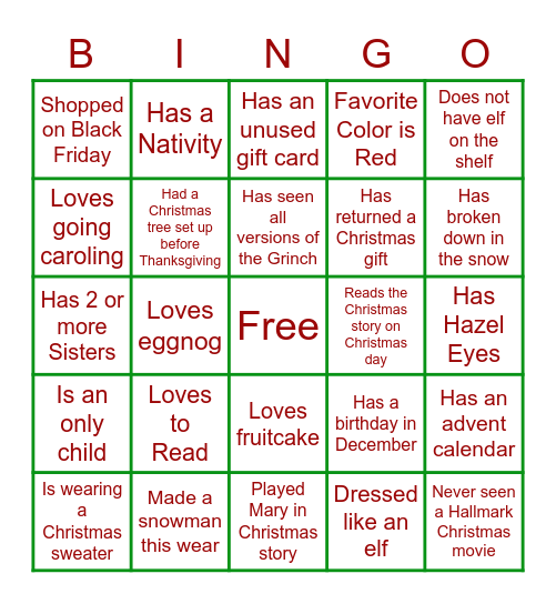 Christmas Ice Breaker Bingo Card