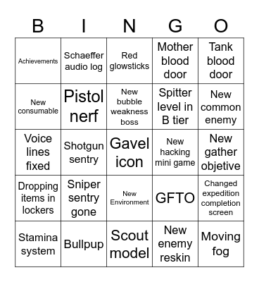 GTFO Full Release Bingo Card