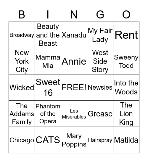 Rylee's Sweet 16 Bingo Card