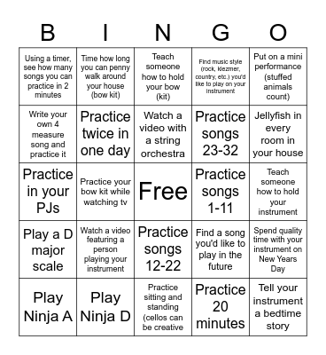 Strings Bingo over Break Bingo Card