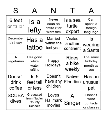 Holiday Icebreaker "SANTA" Bingo Card