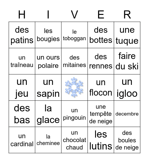 Hiver Bingo Card