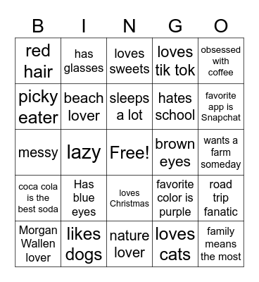 All About Me Bingo Card