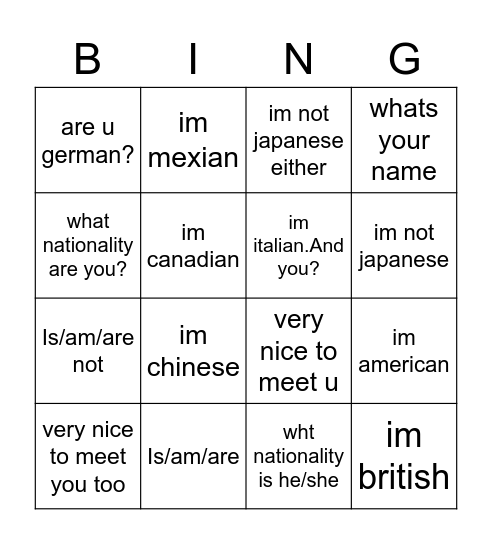 Untitled Bingo Card