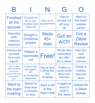 Bingo - December 8 - 14th Bingo Card