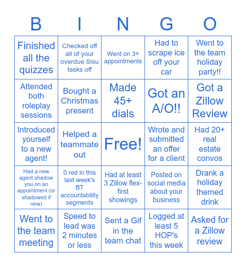 Bingo - December 8 - 14th Bingo Card