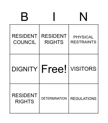 RESIDENT RIGHT BINGO Card