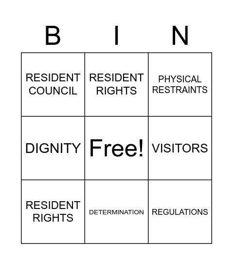 RESIDENT RIGHT BINGO Card