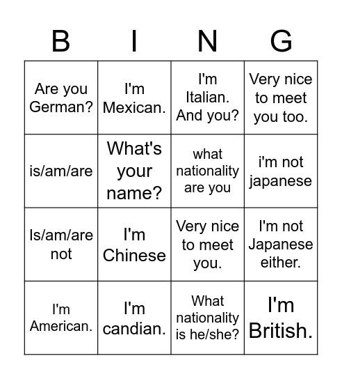 Untitled Bingo Card