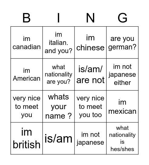 Untitled Bingo Card