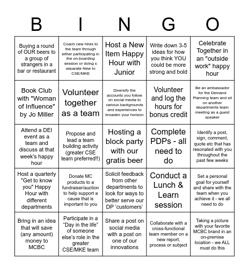 US DP BINGO Card