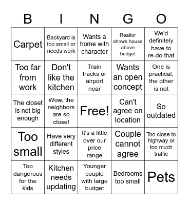 House Hunters BINGO Card