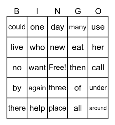 First Grade Sight Words - Wonders Unit 2 Bingo Card