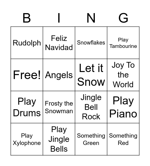 Christmas Music BING -O Bingo Card