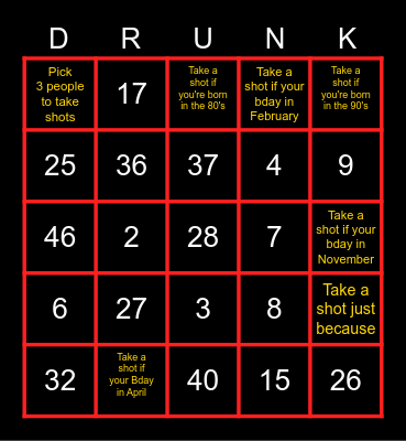SHOT BINGO Card
