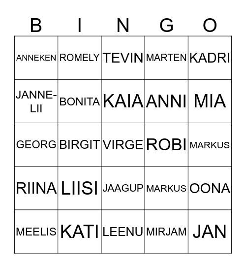 NIMED Bingo Card