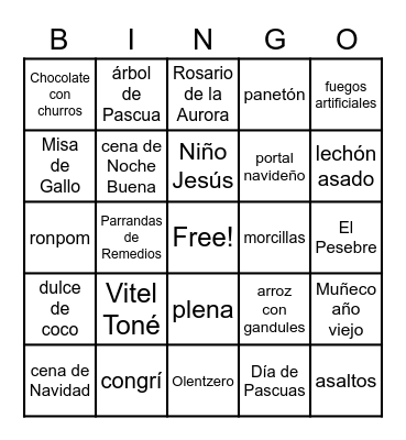 Hace's Virtual Holiday Party Bingo Card