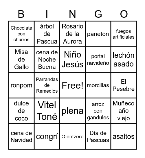 Hace's Virtual Holiday Party Bingo Card