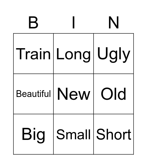 Opposites Bingo Card