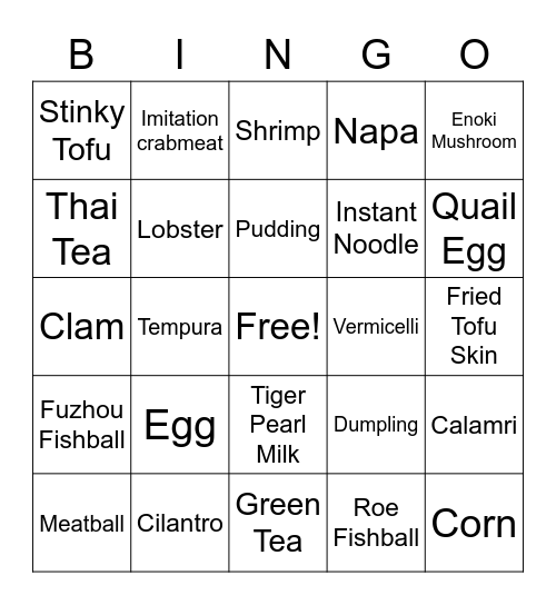 Tasty Pot Bingo Card