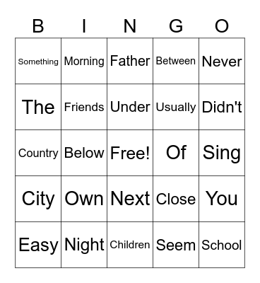 Word Wall Bingo Card
