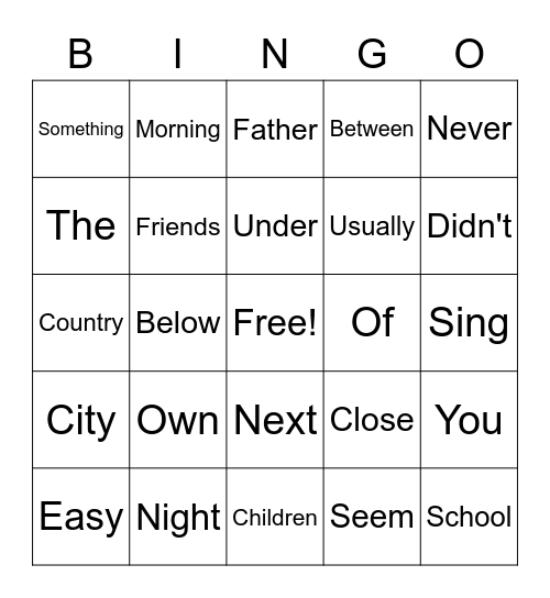 Word Wall Bingo Card