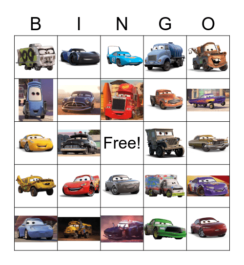 Cars Bingo Card