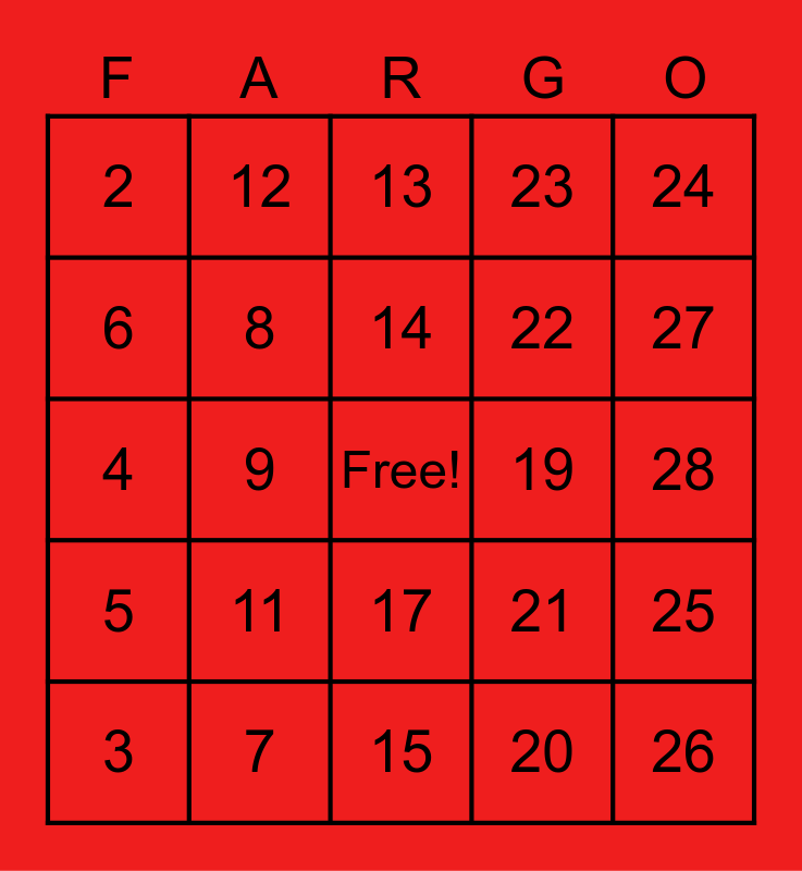 Wells FARGO Bingo Card