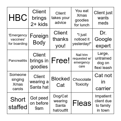 Veterinary Holiday Bingo! Bingo Card
