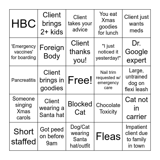 Veterinary Holiday Bingo! Bingo Card