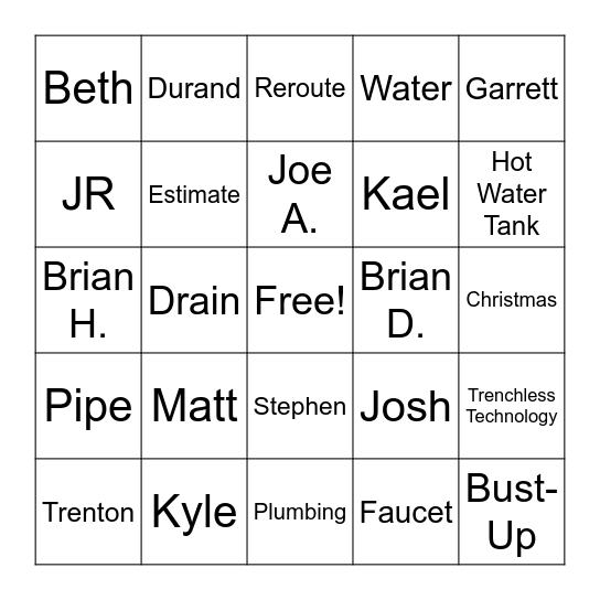 Hi-Tech Plumbing Bingo Card