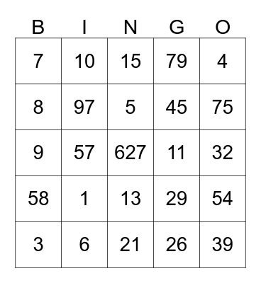 numbrid Bingo Card