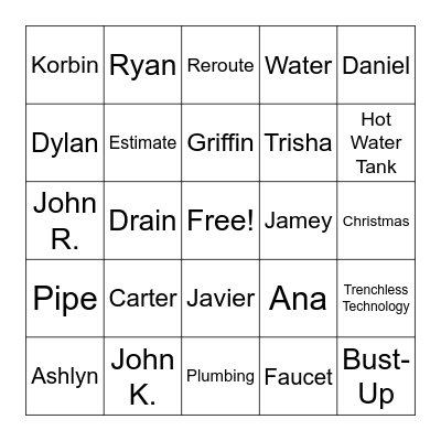 Hi-Tech Plumbing Bingo Card
